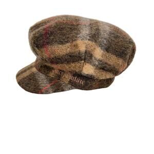 Juicy Couture cap vintage newsboy wool blend brown plaid logo Y2K hat 7 5/8 XL